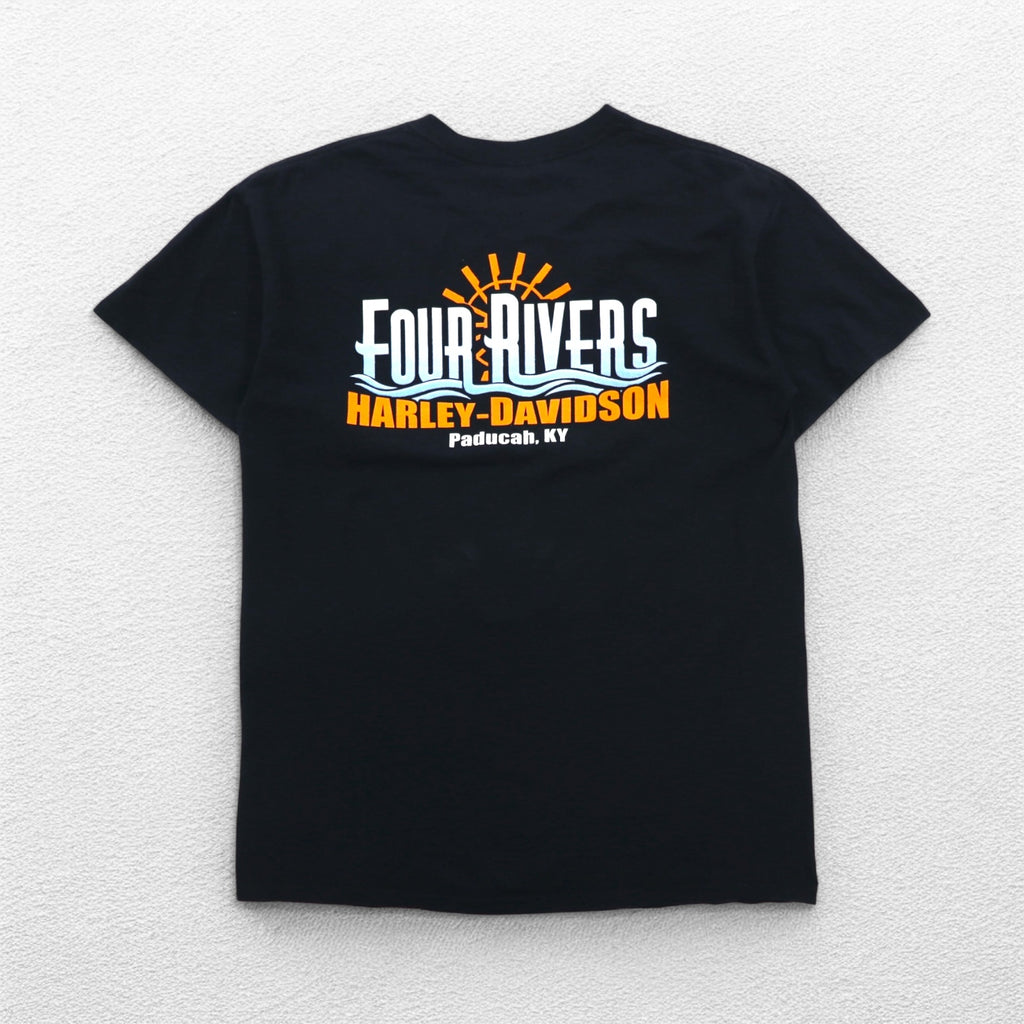 HARLEY DAVIDSON 両面プリント Tシャツ L ブラック コットン FOUR RIVERS