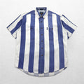 CHAPS RALPH LAUREN 90s Short Sleeve Denim Button Down Shirt L Blue White Striped Cotton