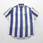 CHAPS RALPH LAUREN 90s Short Sleeve Denim Button Down Shirt L Blue White Striped Cotton