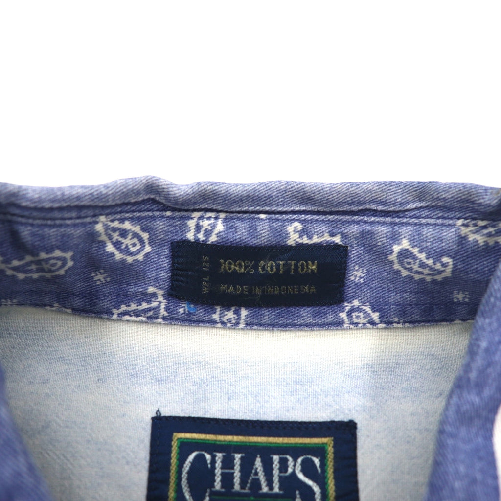 CHAPS RALPH LAUREN 90s Short Sleeve Denim Button Down Shirt L Blue White Striped Cotton