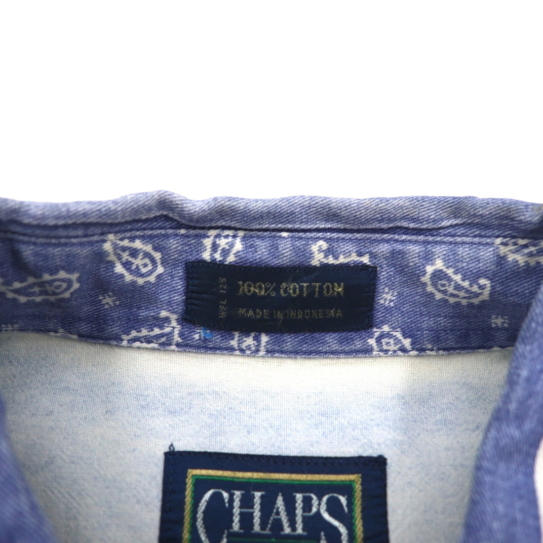 CHAPS RALPH LAUREN 90s Short Sleeve Denim Button Down Shirt L Blue White Striped Cotton
