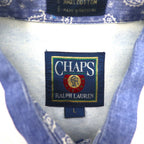 CHAPS RALPH LAUREN 90s Short Sleeve Denim Button Down Shirt L Blue White Striped Cotton