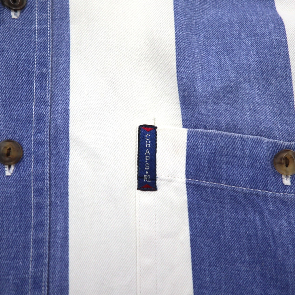 CHAPS RALPH LAUREN 90s Short Sleeve Denim Button Down Shirt L Blue White Striped Cotton
