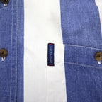 CHAPS RALPH LAUREN 90s Short Sleeve Denim Button Down Shirt L Blue White Striped Cotton