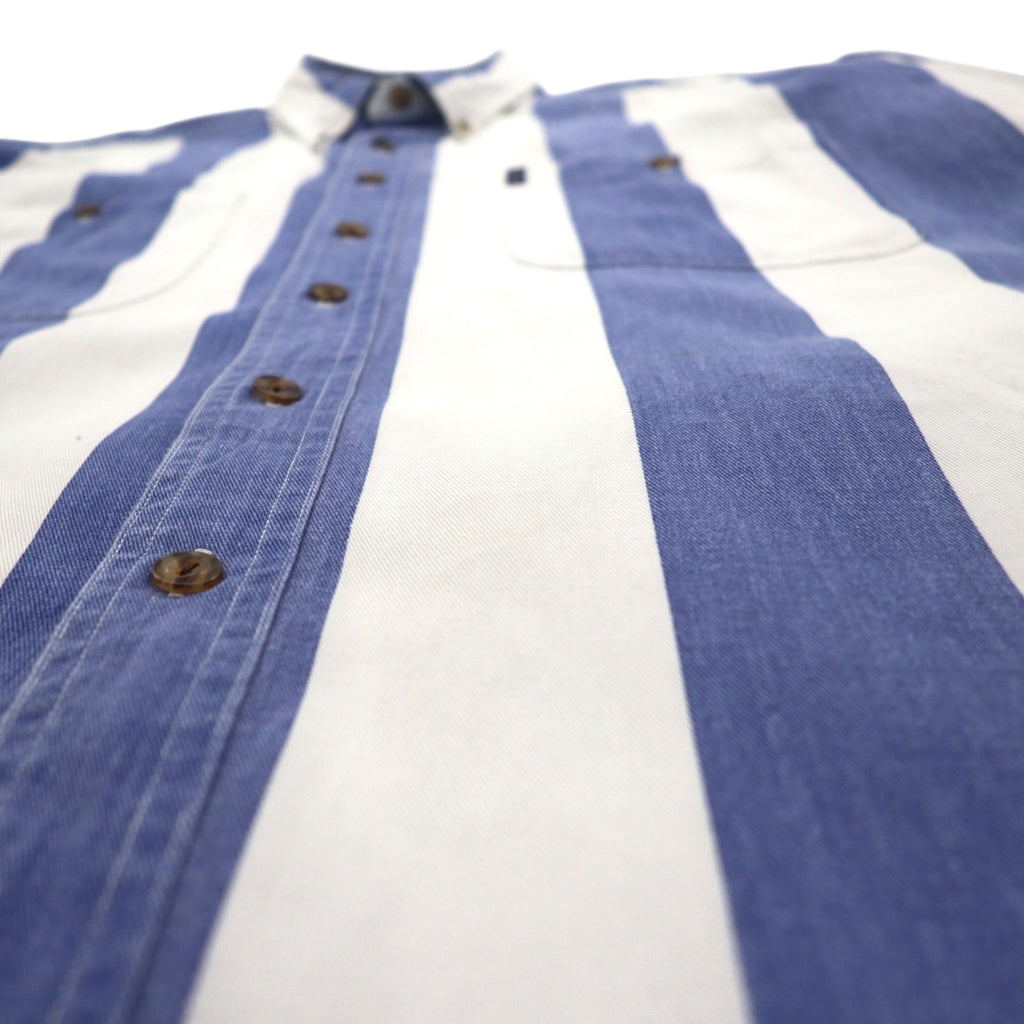 CHAPS RALPH LAUREN 90s Short Sleeve Denim Button Down Shirt L Blue White Striped Cotton