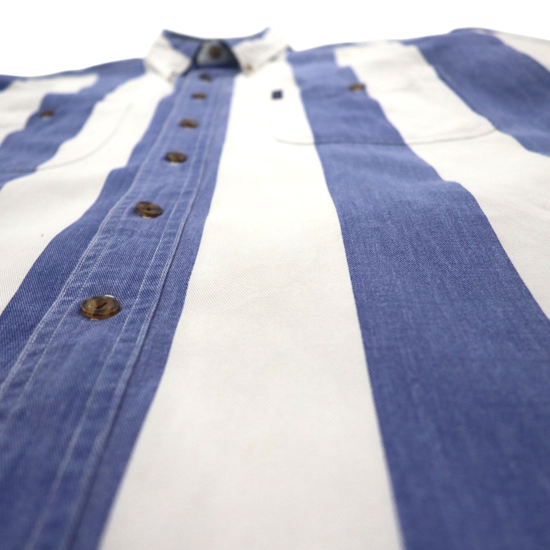 CHAPS RALPH LAUREN 90s Short Sleeve Denim Button Down Shirt L Blue White Striped Cotton