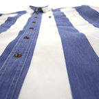 CHAPS RALPH LAUREN 90s Short Sleeve Denim Button Down Shirt L Blue White Striped Cotton