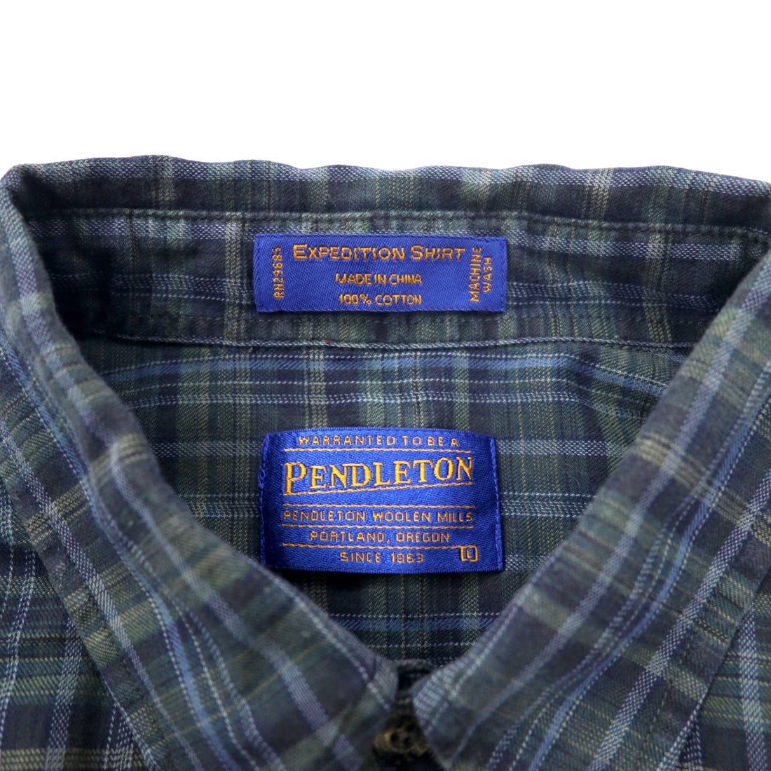 PENDLETON Flannel Button-Down Shirt L Green Check Cotton EXPEDITION SHIRT