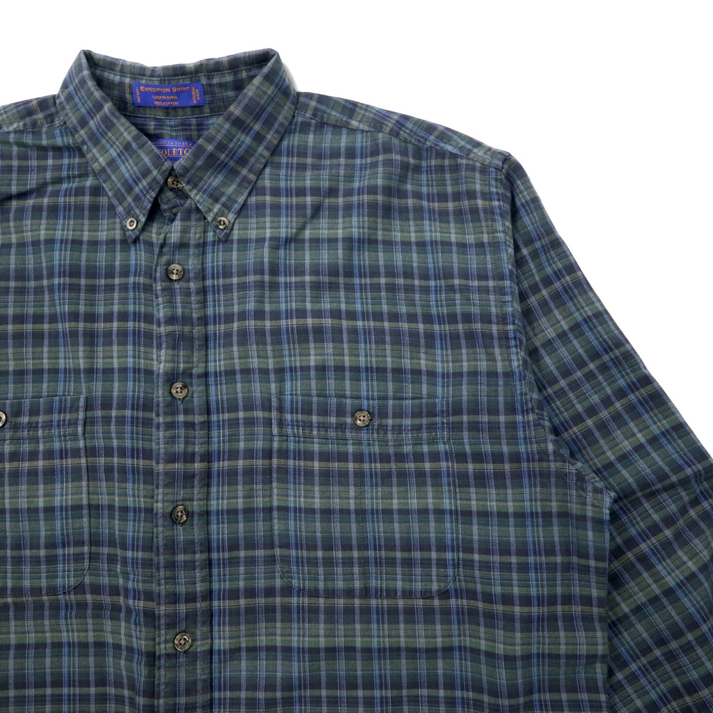 PENDLETON Flannel Button-Down Shirt L Green Check Cotton EXPEDITION SHIRT