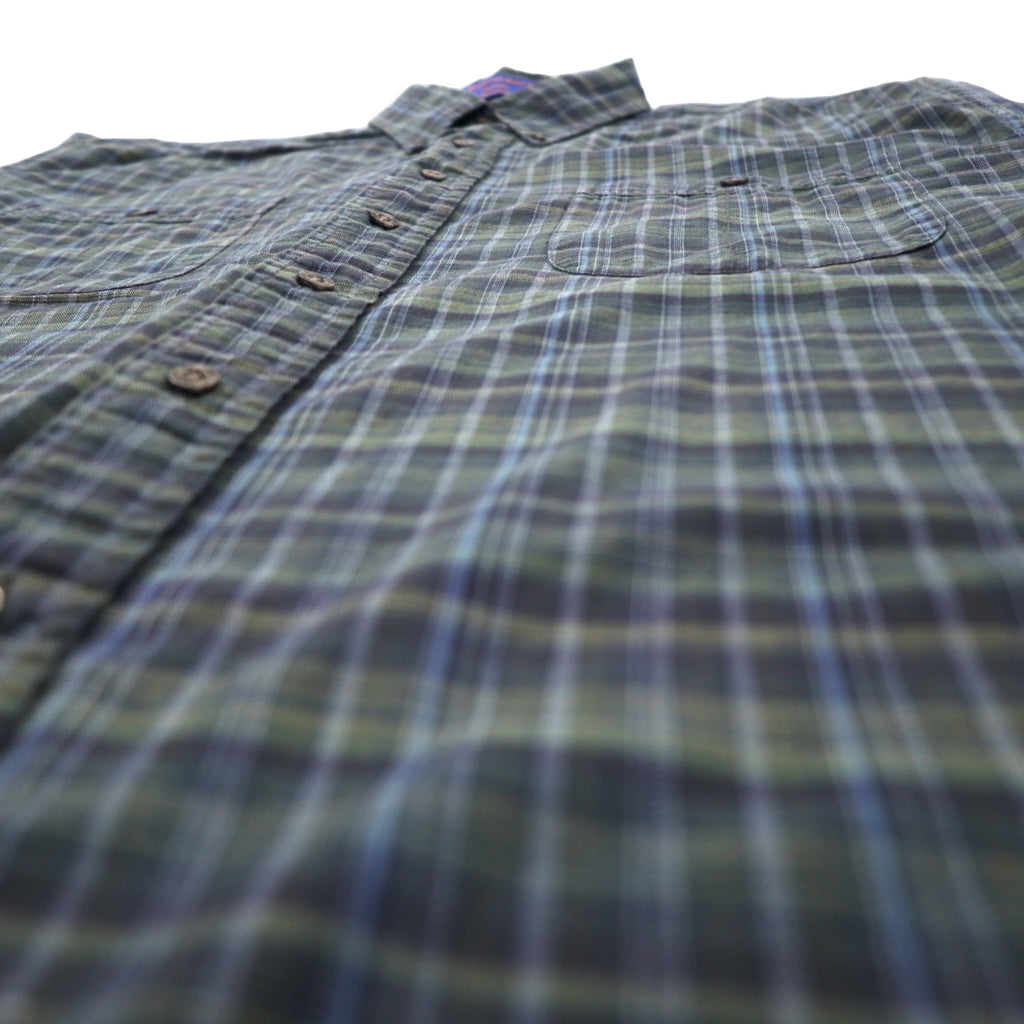 PENDLETON Flannel Button-Down Shirt L Green Check Cotton EXPEDITION SHIRT