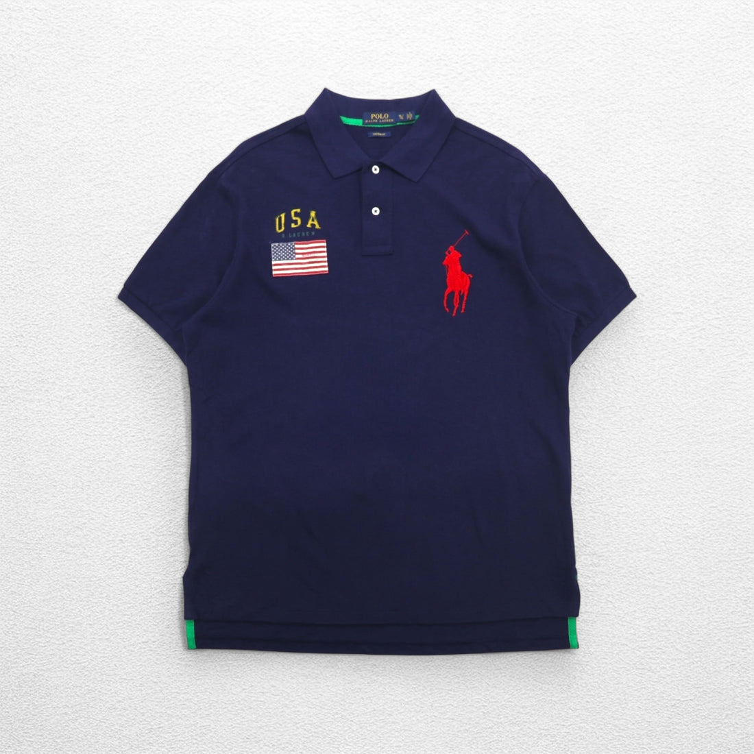 POLO RALPH LAUREN Pique Polo Shirt XL Navy Cotton Embroidered Big Pony USA Stars and Stripes