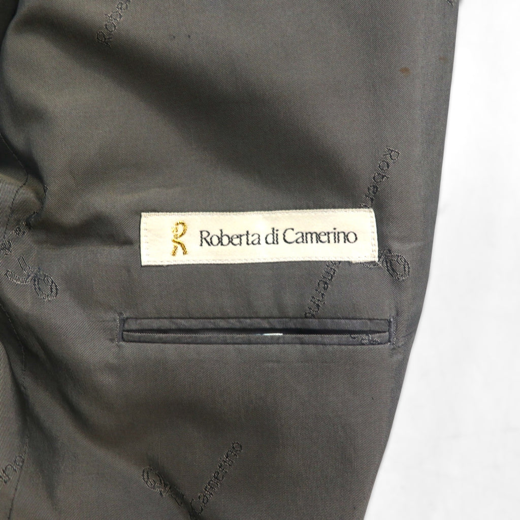 90s Japan Vintage Double-Breasted Blazer by Roberta di Camerino, Made in Japan, Herringbone Double-Breasted Tailored Jacket, Size M, Gray Wool