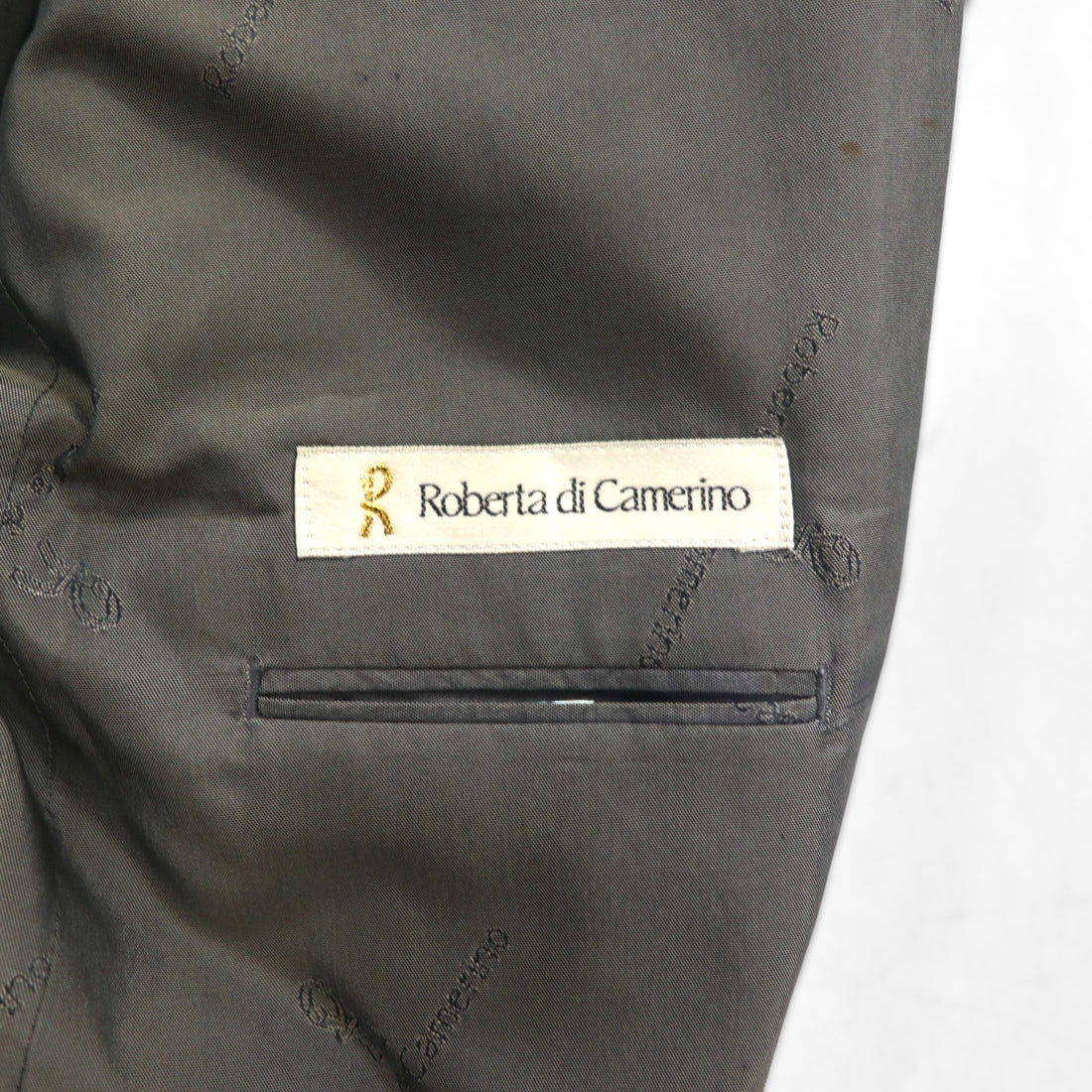 90s Japan Vintage Double-Breasted Blazer by Roberta di Camerino, Made in Japan, Herringbone Double-Breasted Tailored Jacket, Size M, Gray Wool
