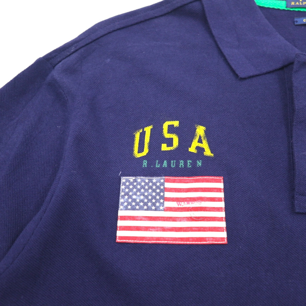 POLO RALPH LAUREN Pique Polo Shirt XL Navy Cotton Embroidered Big Pony USA Stars and Stripes