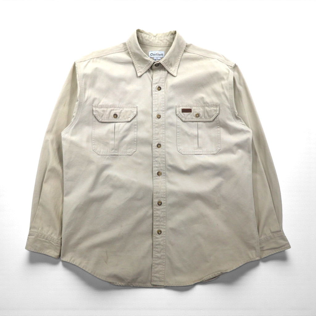 carhartt Work Shirt L Beige Cotton Canvas Chest Pocket S113STN