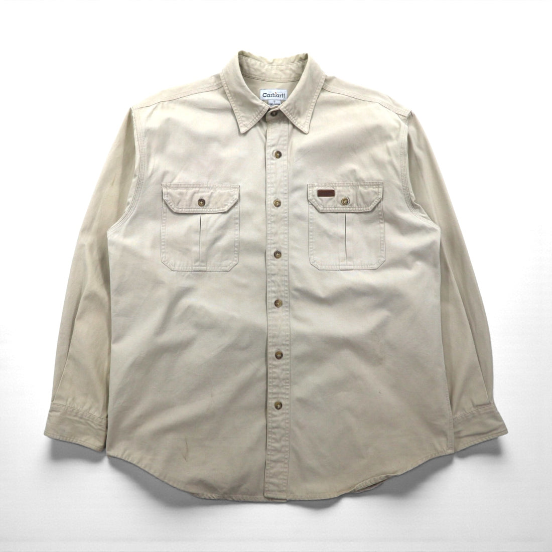 carhartt Work Shirt L Beige Cotton Canvas Chest Pocket S113STN