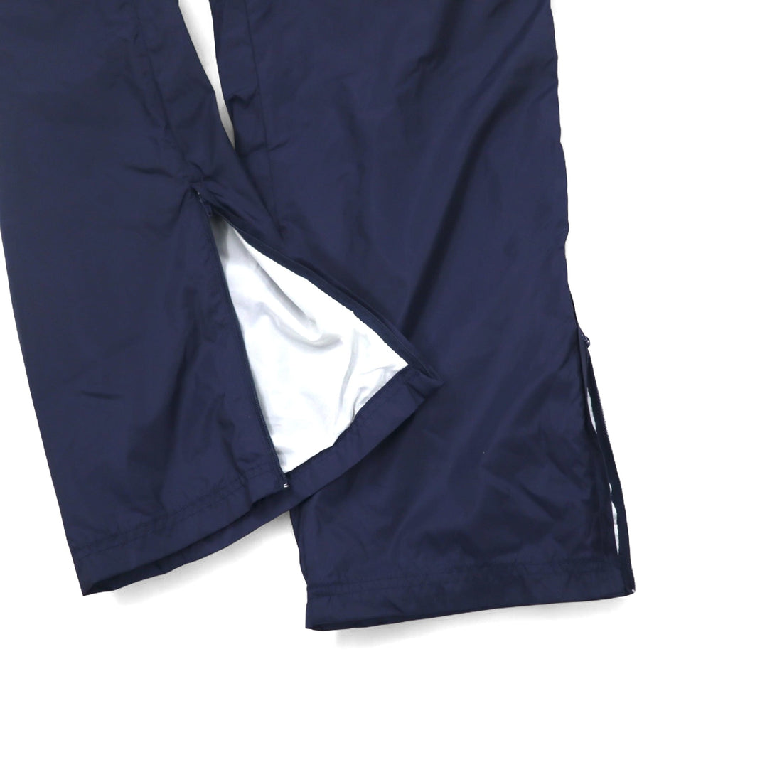 Reebok 90s nylon track pants, jersey, L, navy, vector logo embroidery, slit, zip hem