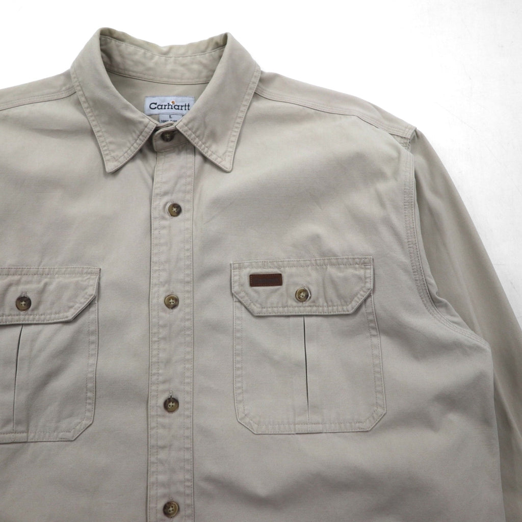 carhartt Work Shirt L Beige Cotton Canvas Chest Pocket S113STN
