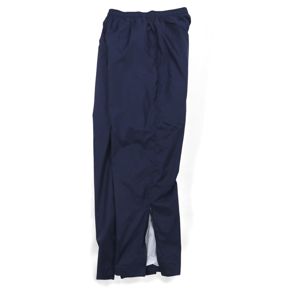 Reebok 90s nylon track pants, jersey, L, navy, vector logo embroidery, slit, zip hem