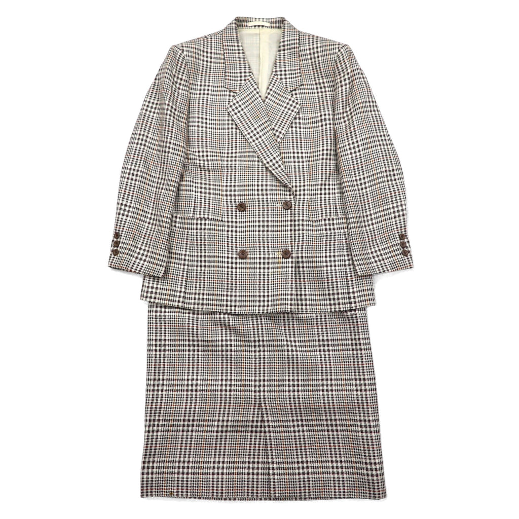 日本然リトテ-古着オンライン-Burberrys シルク ダブル スーツ セットアップ M ベージュ チェック ウール WILLIAM BROWN-Burberrys Silk Double Suit Setup M Beige Checked Wool WILLIAM BROWN