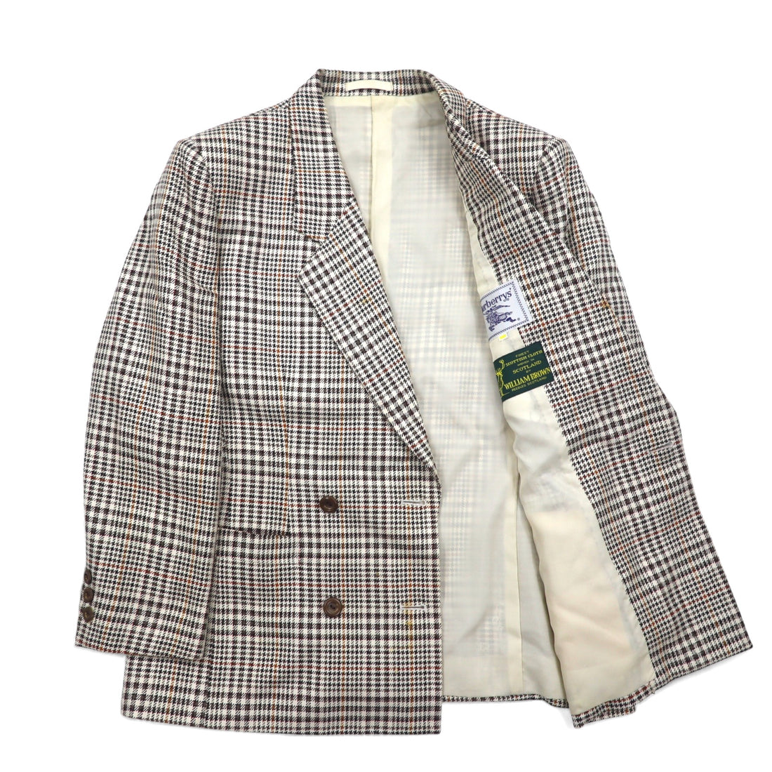 Burberrys シルク ダブル スーツ セットアップ M ベージュ チェック ウール WILLIAM BROWN
