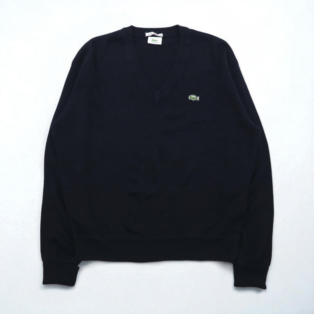 LACOSTE 1980s Made in Spain V-neck Acrylic Knit Sweater, Size L, Navy