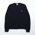 LACOSTE 80年代 スペイン製 Vネック アクリルニット セーター L ネイビー