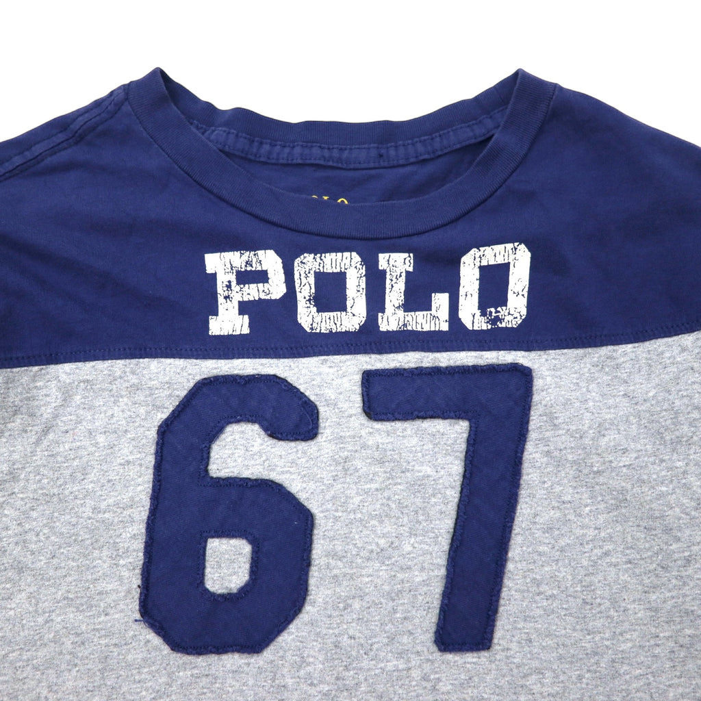 POLO RALPH LAUREN Football T-Shirt XL Navy Grey Cotton Numbering