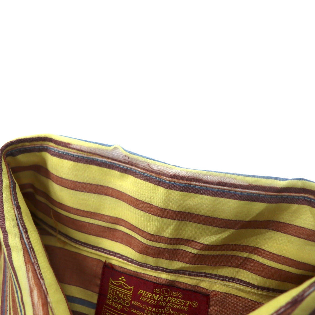 Sears 70's KINGS ROAD Dress Shirt, Large, Yellow Stripe, Polyester, Cotton, PERMA-PREST