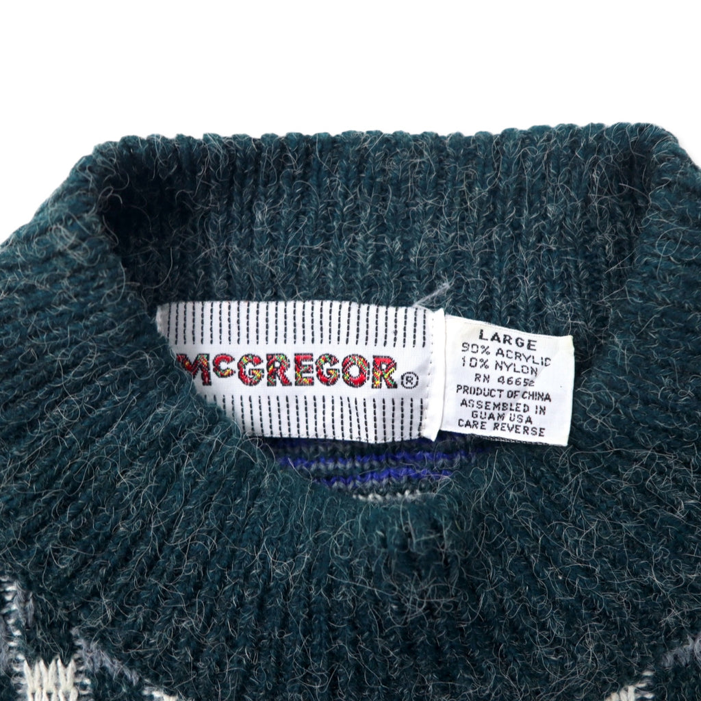 McGREGOR 80's Bottle Neck Low Gauge Knit Sweater L Gray Acrylic All Over Pattern