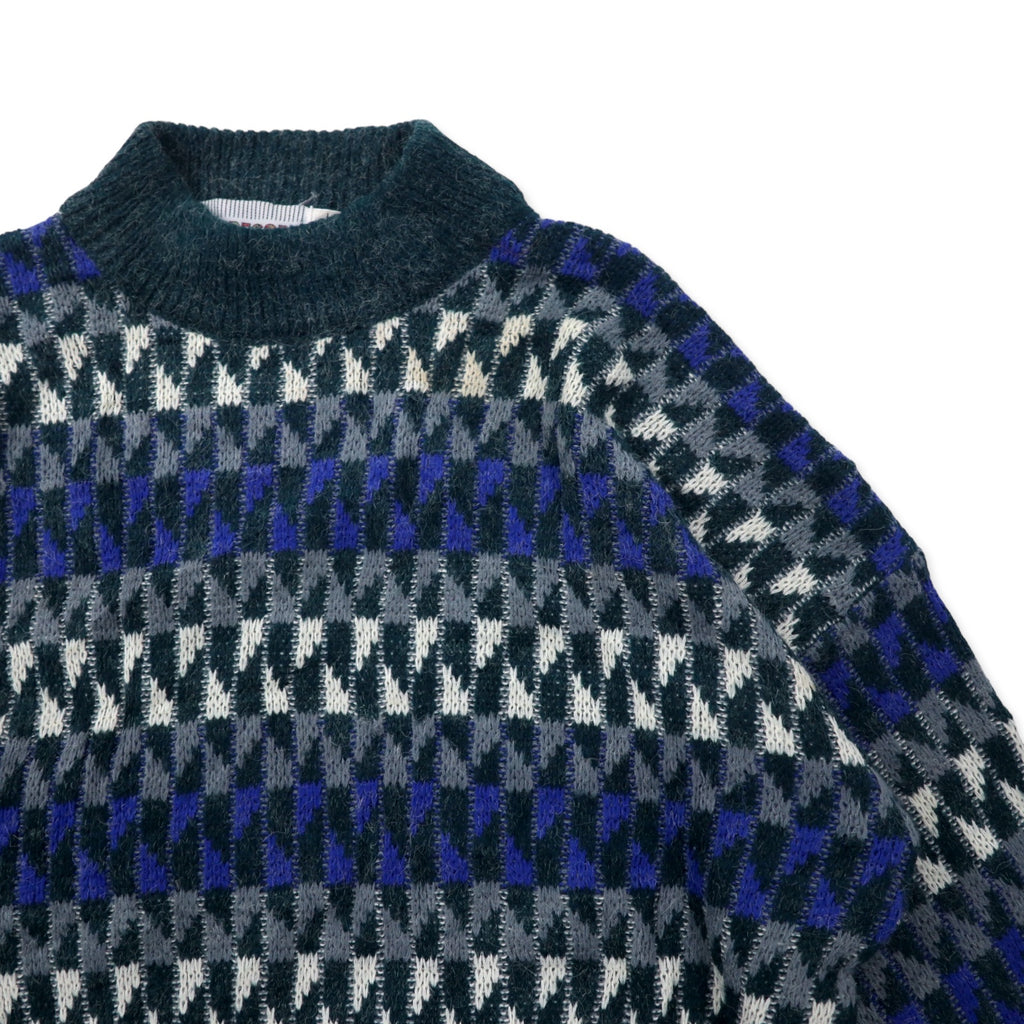 McGREGOR 80's Bottle Neck Low Gauge Knit Sweater L Gray Acrylic All Over Pattern