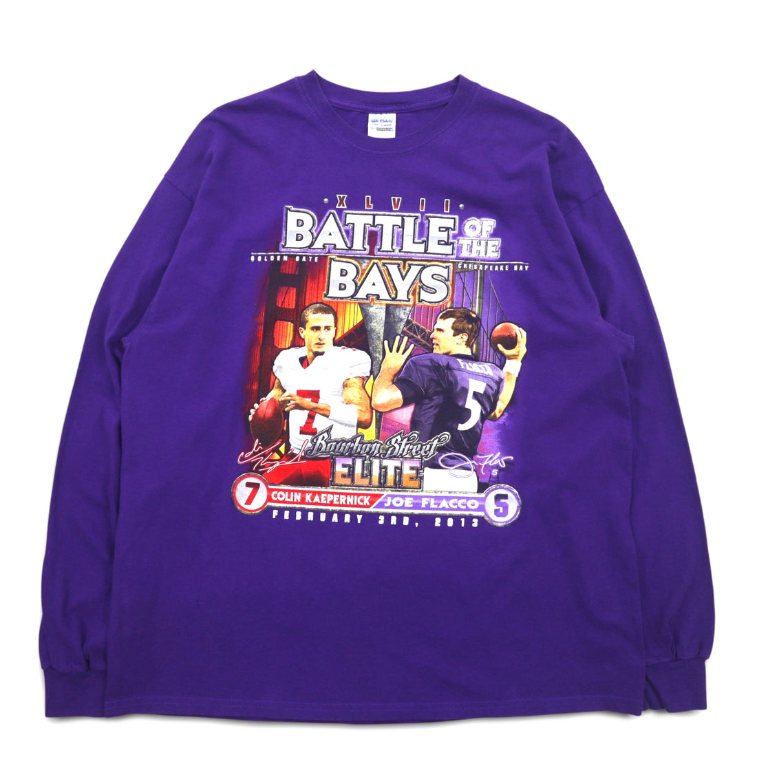 GILDAN Long Sleeve T-Shirt, XL, Purple, Cotton, NFL BATTLE OF THE BAYS