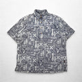VAN -JAC- Pullover Button-down Aloha Shirt L Grey Cotton Polyester All-over Pattern Made in Japan