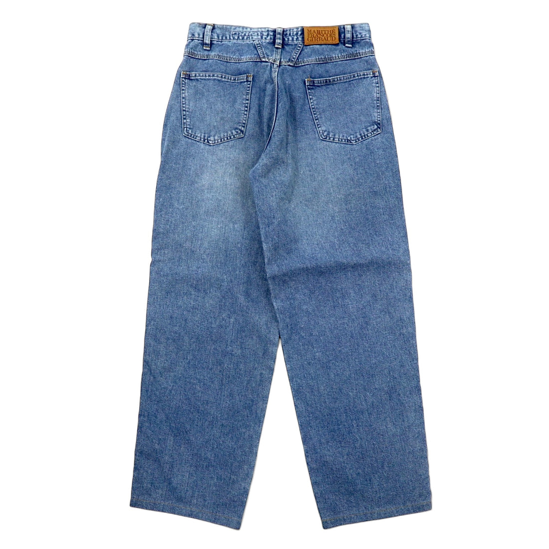 MARITHE FRANCOIS GIRBAUD Baggy Tapered Denim Pants S Blue Ice Wash Cotton Button Fly Made in Japan