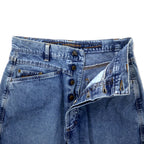 MARITHE FRANCOIS GIRBAUD Baggy Tapered Denim Pants S Blue Ice Wash Cotton Button Fly Made in Japan