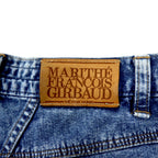 MARITHE FRANCOIS GIRBAUD Baggy Tapered Denim Pants S Blue Ice Wash Cotton Button Fly Made in Japan