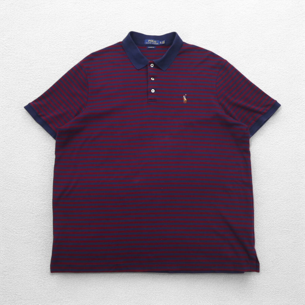 POLO RALPH LAUREN クラシックフィット ボーダー ポロシャツ XL ネイビー ボルドー スモールポニー刺繍