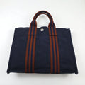 HERMES Foul Tote PM Tote Bag, Navy Canvas, Made in France