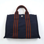 HERMES Foul Tote PM Tote Bag, Navy Canvas, Made in France