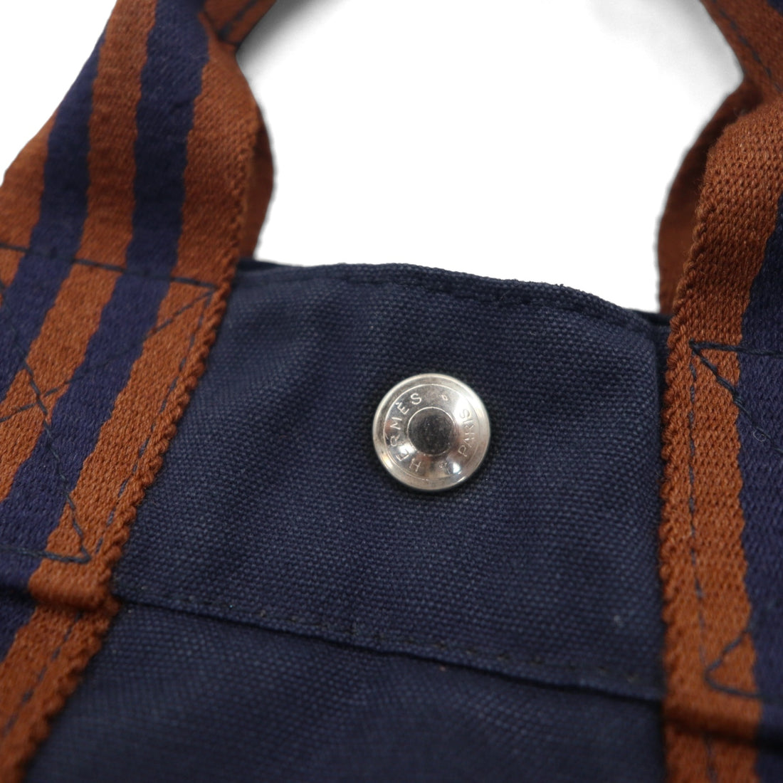 HERMES Foul Tote PM Tote Bag, Navy Canvas, Made in France