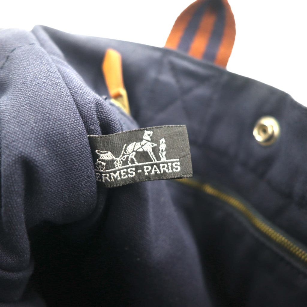 HERMES Foul Tote PM Tote Bag, Navy Canvas, Made in France