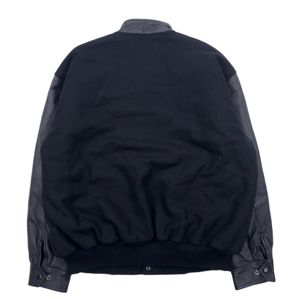 AMANATI Leather Switch Melton Stadium Jacket L Black Wool Leather HAMPTON'S