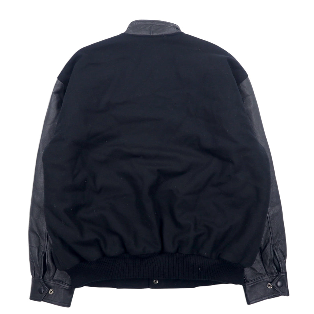 AMANATI Leather Switch Melton Stadium Jacket L Black Wool Leather HAMPTON'S