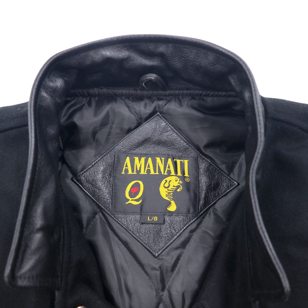 AMANATI Leather Switch Melton Stadium Jacket L Black Wool Leather HAMPTON'S