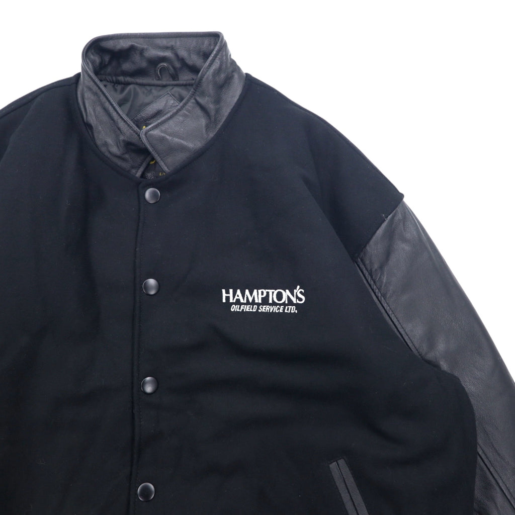 AMANATI Leather Switch Melton Stadium Jacket L Black Wool Leather HAMPTON'S