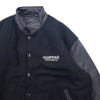 AMANATI Leather Switch Melton Stadium Jacket L Black Wool Leather HAMPTON'S