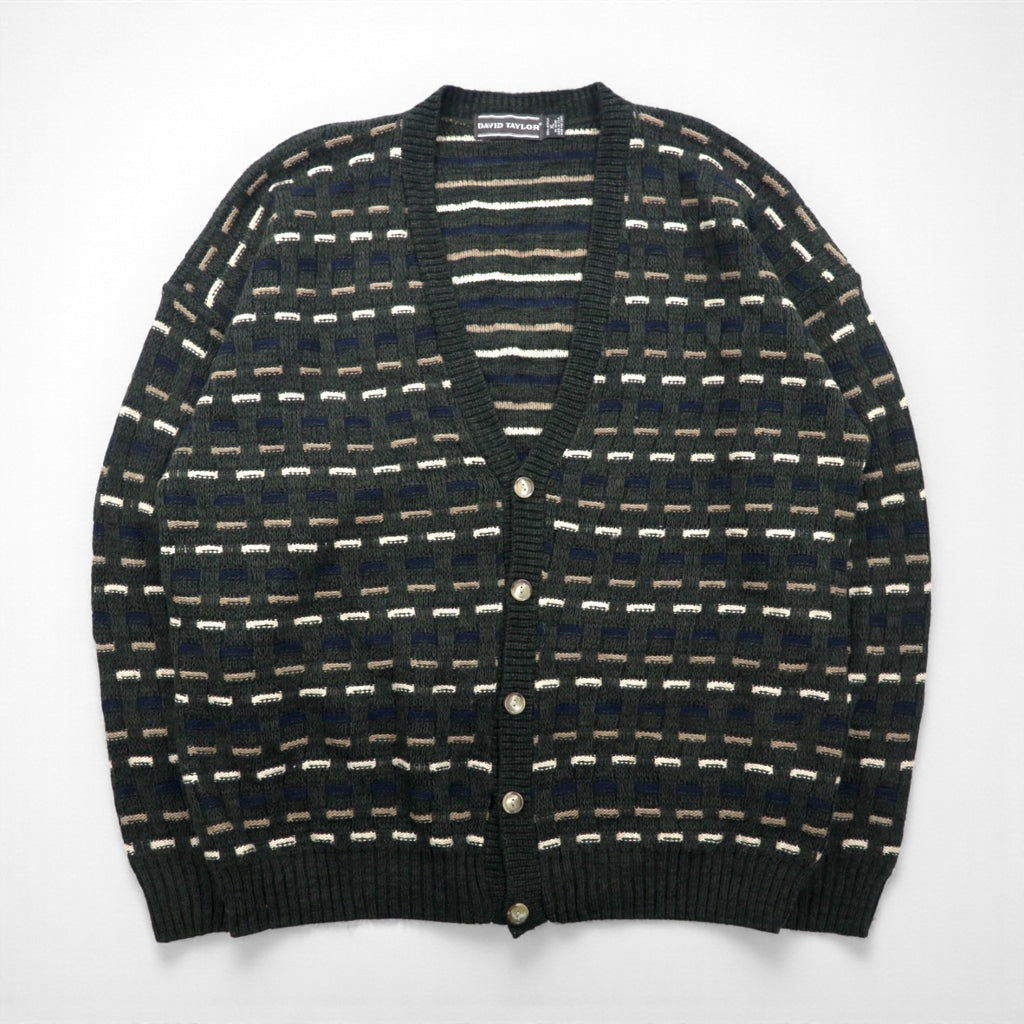 90s USA Vintage Cardigan V-Neck Acrylic Knit XL Multicolor DAVID TAYLOR90s Made in