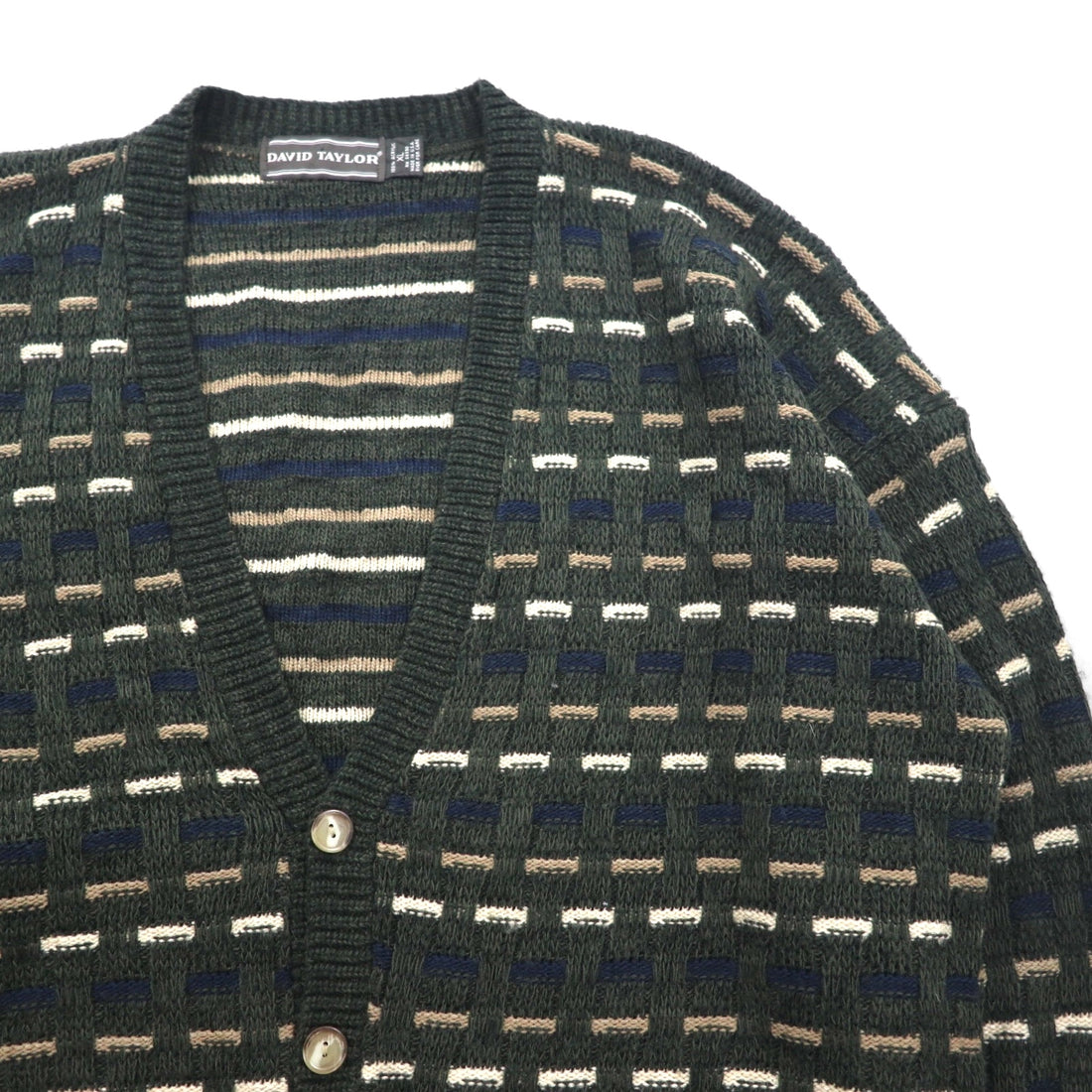90s USA Vintage Cardigan V-Neck Acrylic Knit XL Multicolor DAVID TAYLOR90s Made in