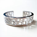 CELINE Bangle Cuff Bracelet Silver Metal Cutout Logo Openwork
