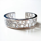 CELINE Bangle Cuff Bracelet Silver Metal Cutout Logo Openwork